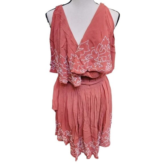 Free People Sylvia Wrap Mini Dress Flounce Size Small Embellished - Picture 3 of 12